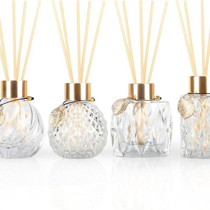 Diffuser Set with Metallic Gold Decoration, 3.5-4.2 oz Empty Bottles and 20 Reeds