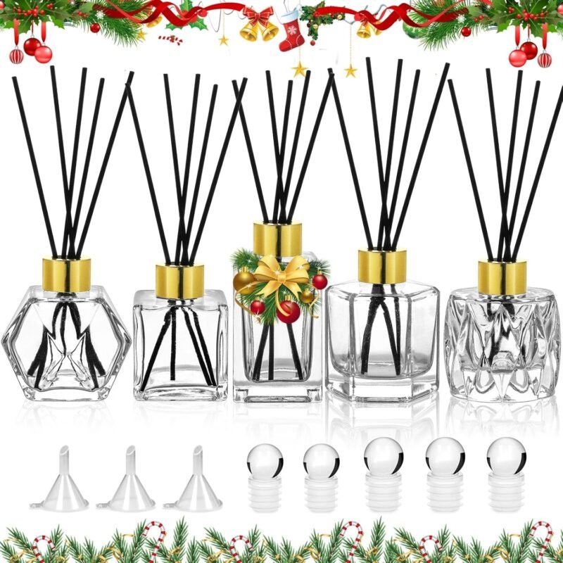 5-Piece Set Glass Diffuser Bottles DIY Empty Transparent Glass Diffuser Bottles with Gold Lids