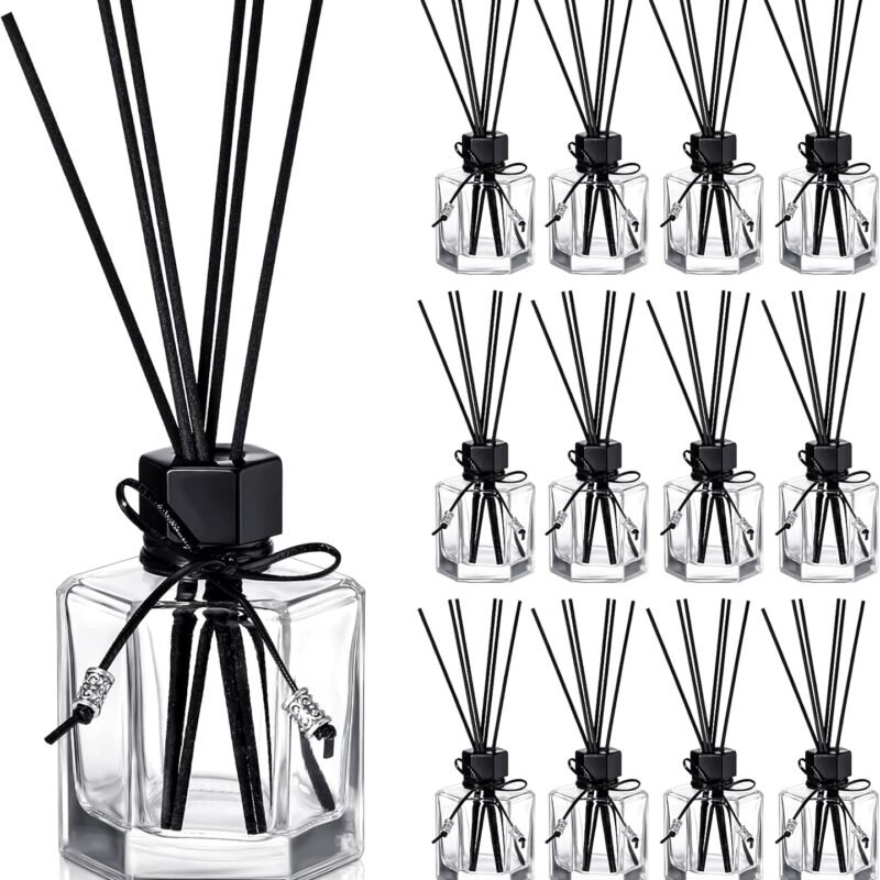 12-Piece Set 120ml Reed Diffuser Bottles with Lids and Black Reeds