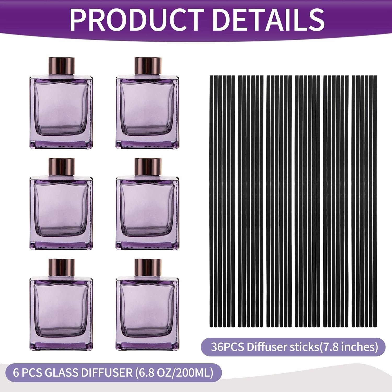 6-pack Reed Diffuser Bottles with Black Reeds for DIY Fragrance Refills - Image 2